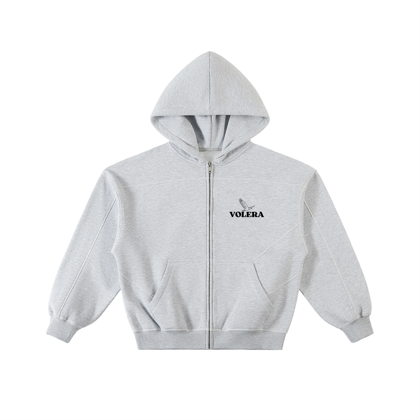 Contrast-Stitched Boxy Fleece Zip Hoodie