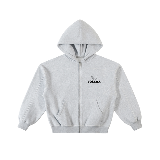 Contrast-Stitched Boxy Fleece Zip Hoodie