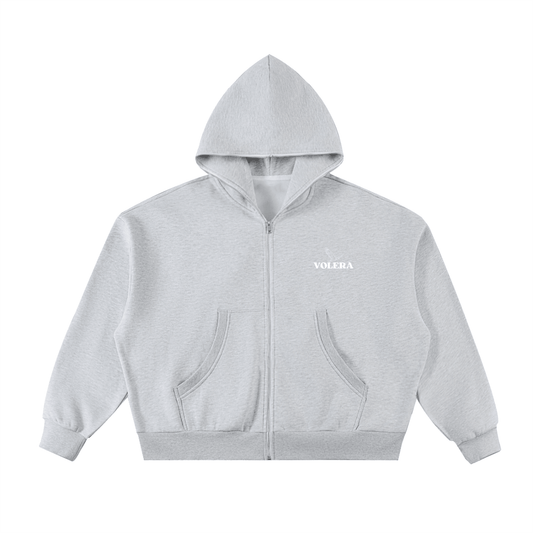 Fleeced Full-Zip Boxy Hoodie - VOLERA